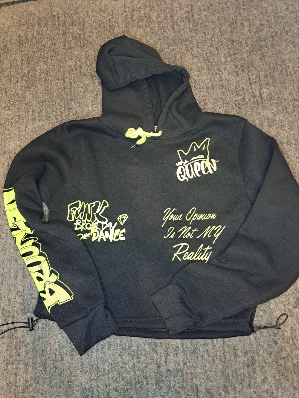 Love Black Hoodie with Neon Yellow Graphics